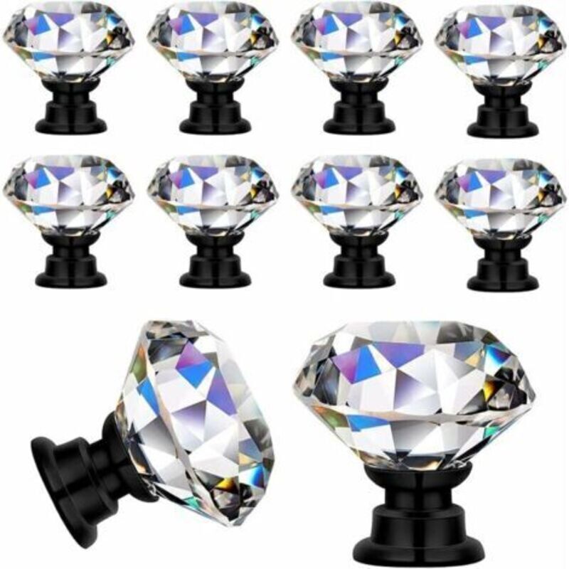 Transparente Diamantkristall-möbelgriffe, 10 Stück, 30 Mm, Schwarz – Trimec