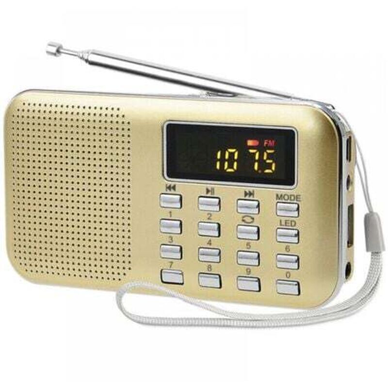 Tragbares Fm/am-radio Mit Lautsprecher, Mp3-wiedergabe, Tf-/usb-kartensteckplatz Und Taschenlampe – Gold