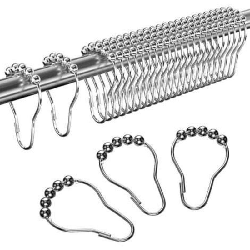 Duschringe Aus Edelstahl – Set Mit 24 Silberfarbenen Teilen Mit Leichtgängigem Gleitsystem Und Metallkugeln