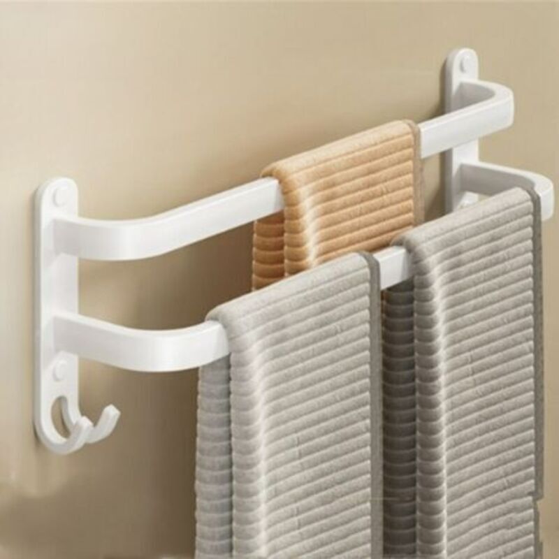 Weißer, Wandmontierter Handtuchhalter Ohne Bohren – Hängender Badezimmer-handtuchhalter, Elegantes Doppeldesign, 50 Cm