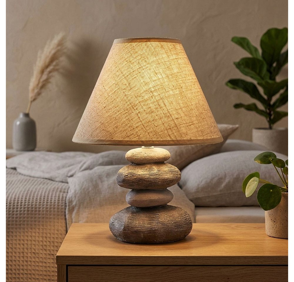 Tischleuchte Tischlampe Schlafzimmerlampe Schalter Braun Keramik H 33,5 Cm Bild 5