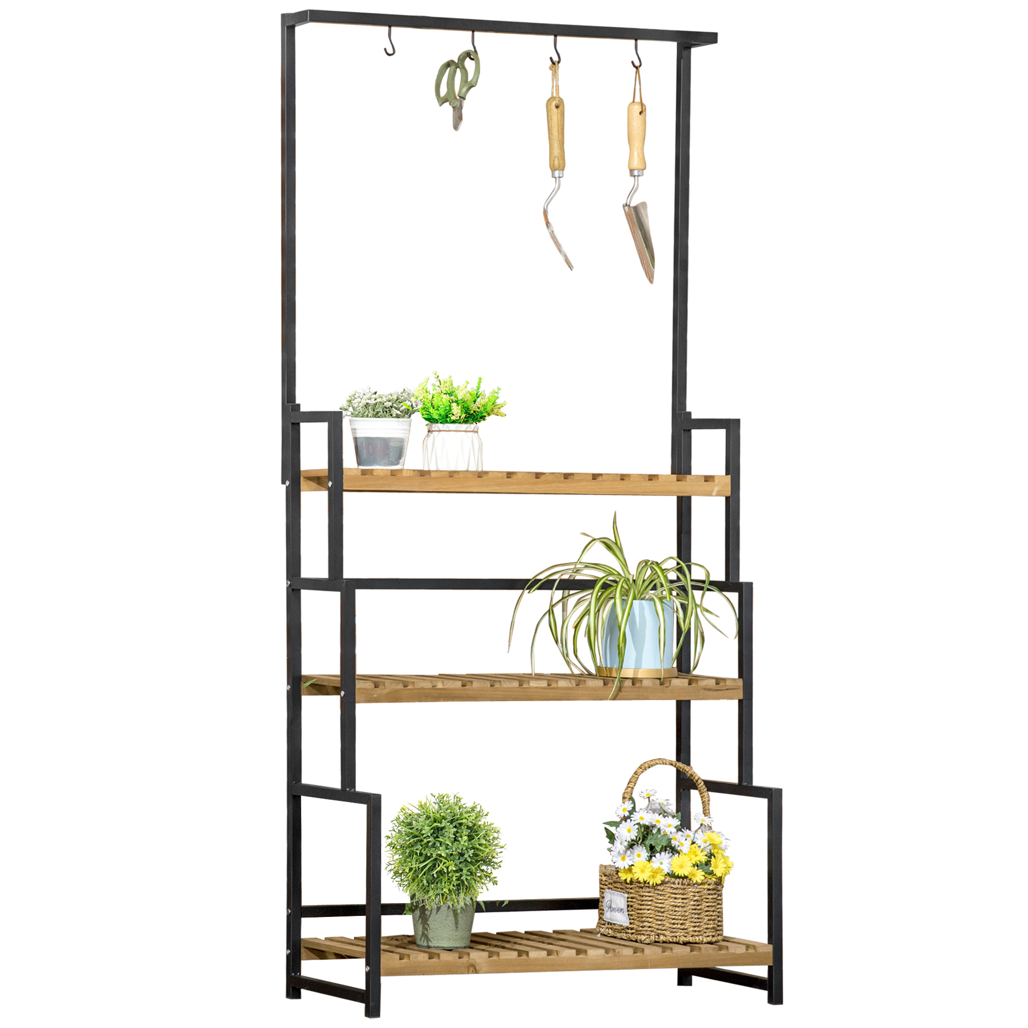 Dreistufiges Hängeregal Aus Holz Mit Stützstange Und 4 Haken, Wandhängetopf 80x36x174 Cm, Pflanzgefäß Für Drinnen Und Draußen, Designer-pflanzenständer.