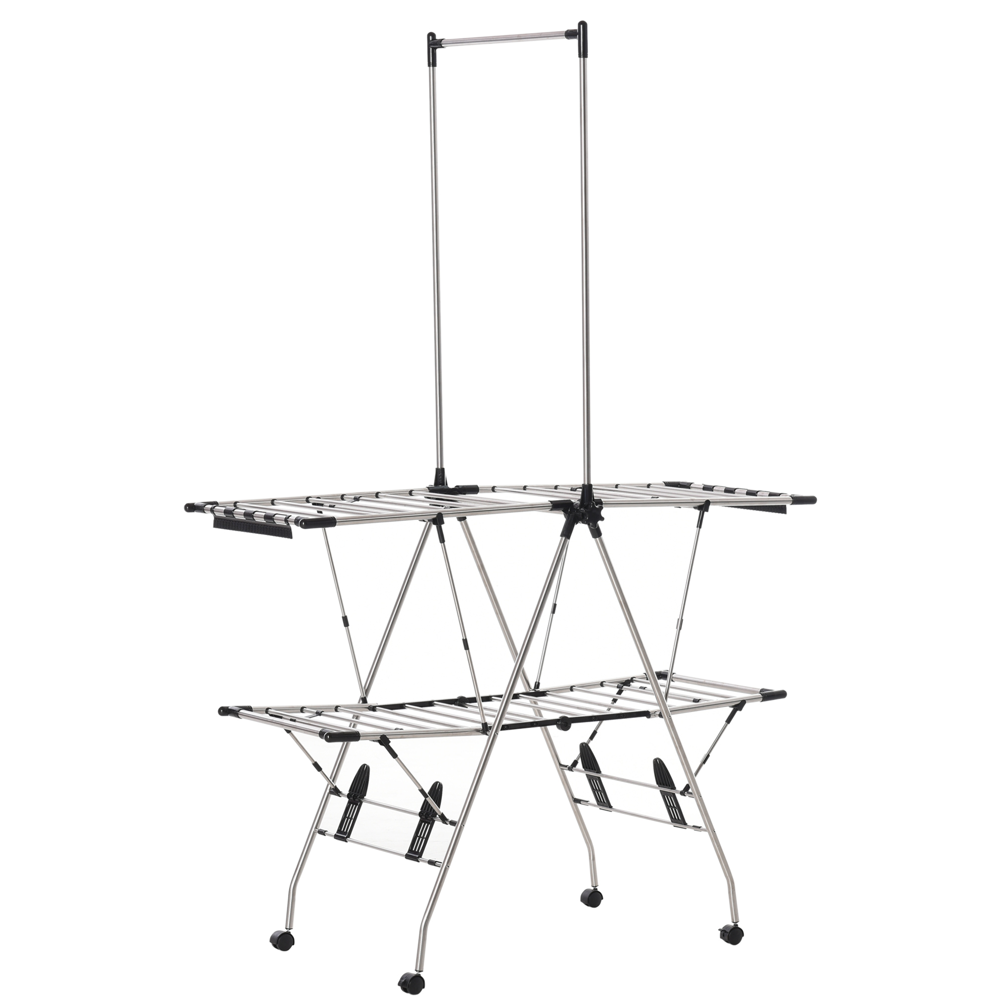 Hommon Faltbarer Wäscheständer Auf Rollen, Zur Wand- Oder Bodenmontage, Große Trockenfläche 138,5 X 63 X 208 Cm, Edelstahl Silber Und Schwarz