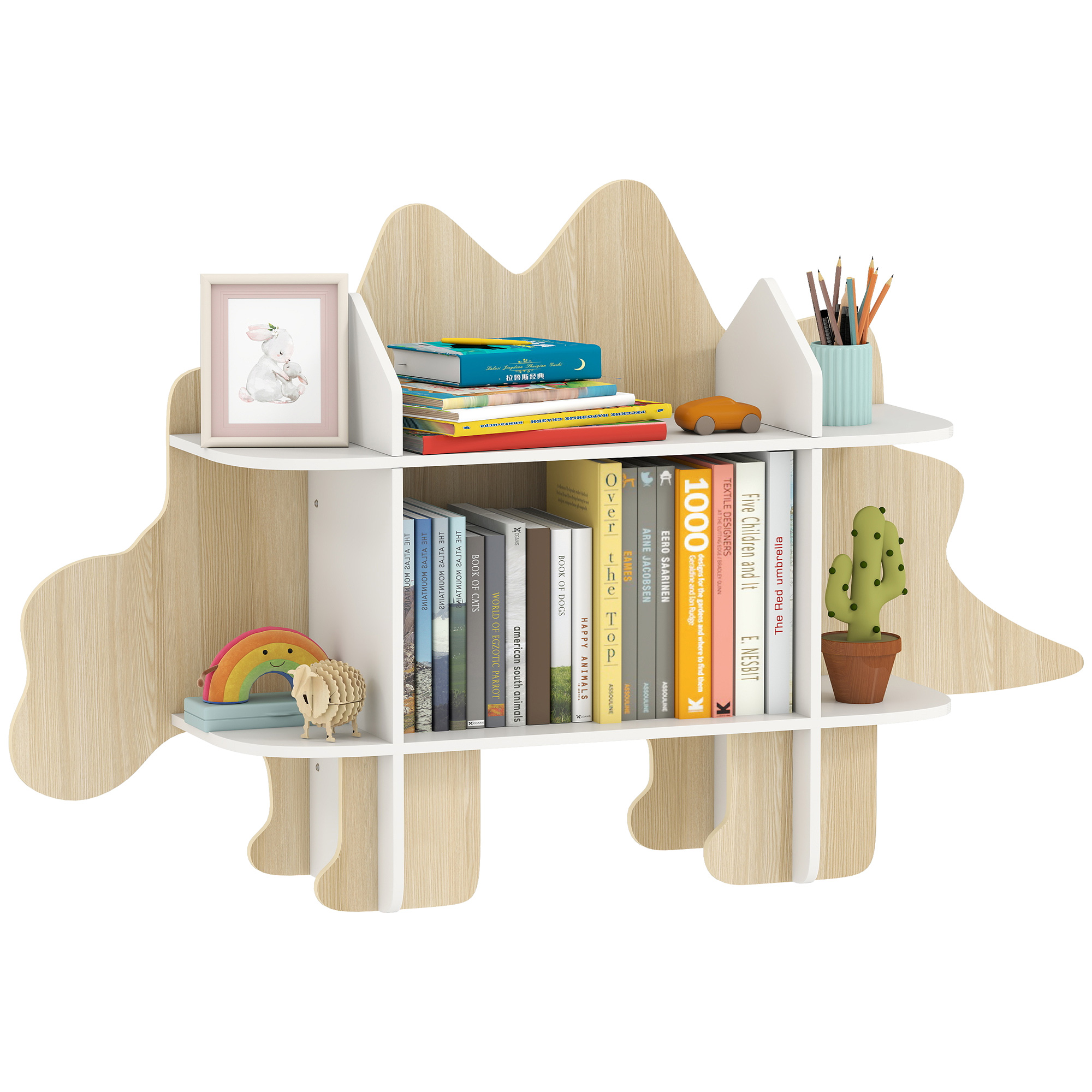 Kinderbücherregal Mit 6 Fächern, 120x28x72,2cm, Naturholz, Aufbewahrungseinheit Für Spielzeug Und Bücher, Designer-kinderregal, Aufbewahrung Fürs Kinderzimmer.