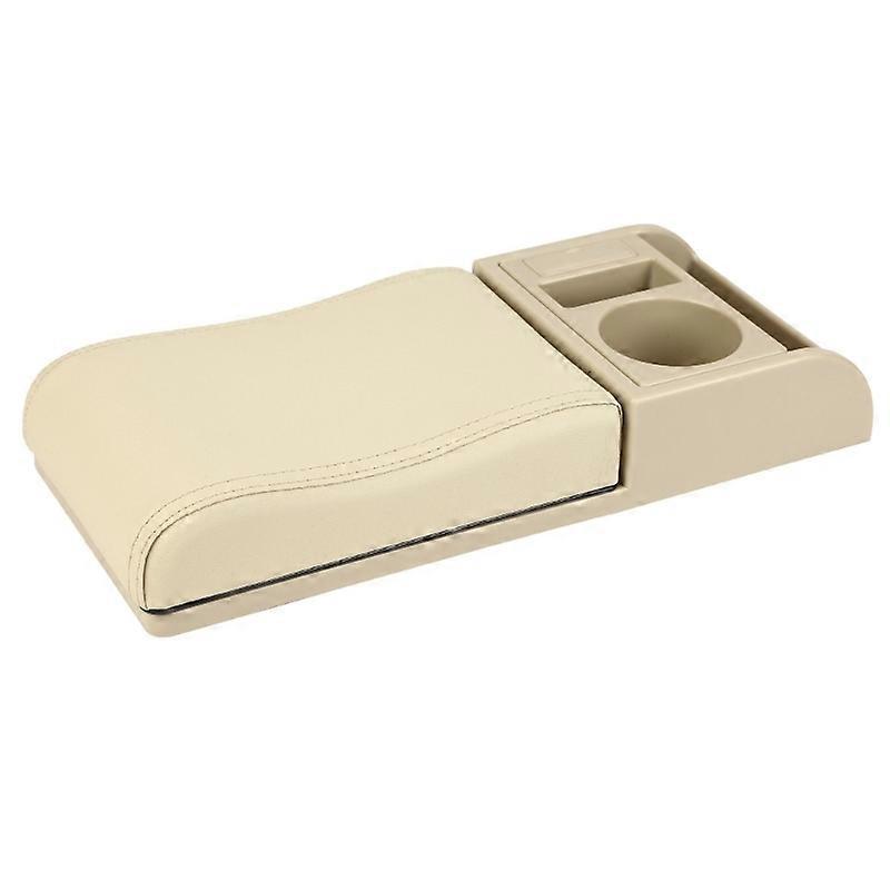1. Armlehnenkissen Für Suv/auto-mittelkonsole, Konsolenabdeckung Mit Getränkehalter, Beige Gewölbte Oberfläche, Pu-schutz.