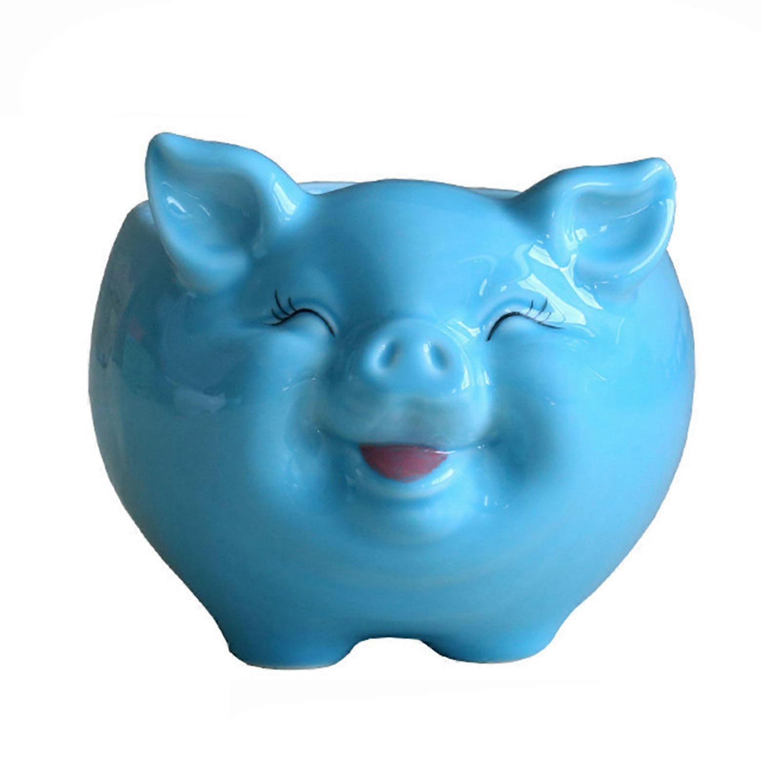 Keramiktopf Im Nordischen Stil, Mit Cartoon-schwein-motiv, Für Sukkulenten Und Bonsai, Großes Blaues Modell, Niedliche Innendekoration.
