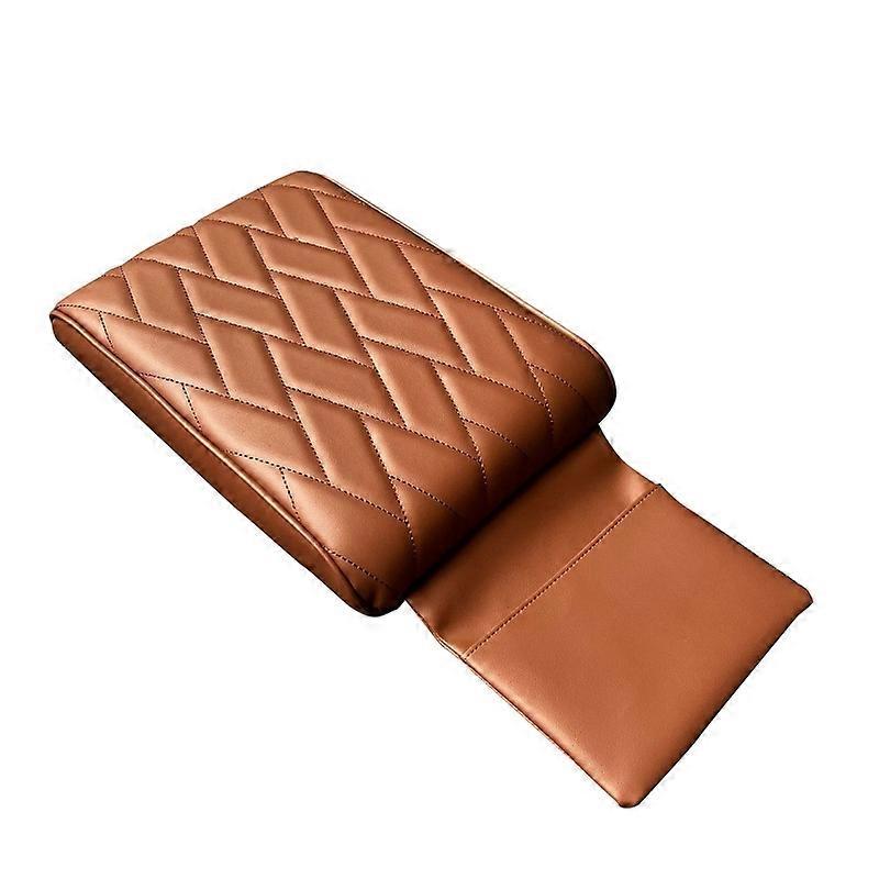 Elegantes Armlehnenkissen Für Die Mittelkonsole Im Auto, Aus Braunem Pu-leder, Siebenreihig, Gesteppte Innenraumschutzmatte, Abdeckung Für Mehr Komfort Im Fahrzeug.