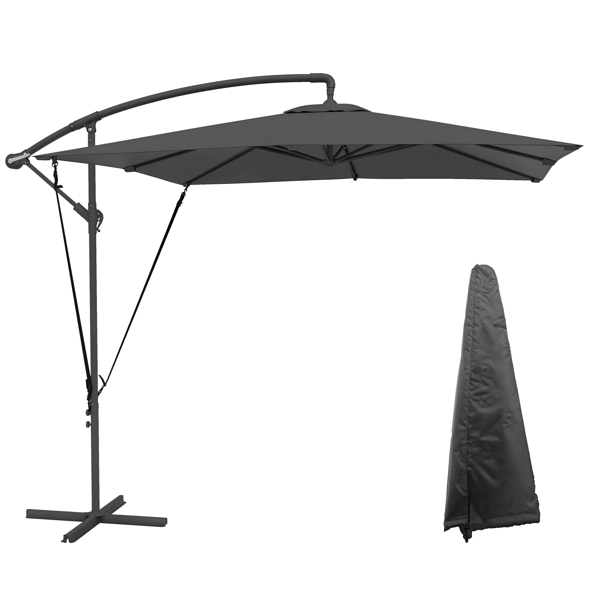 Freiarmschirm 2,5 X 2,5 M, Verstellbares Dunkelgraues Segeltuch, Kurbelkreuzfuß, 8 Streben, Sonnenschutz Für Den Garten, Uv-beständig, Sonnenschutz.