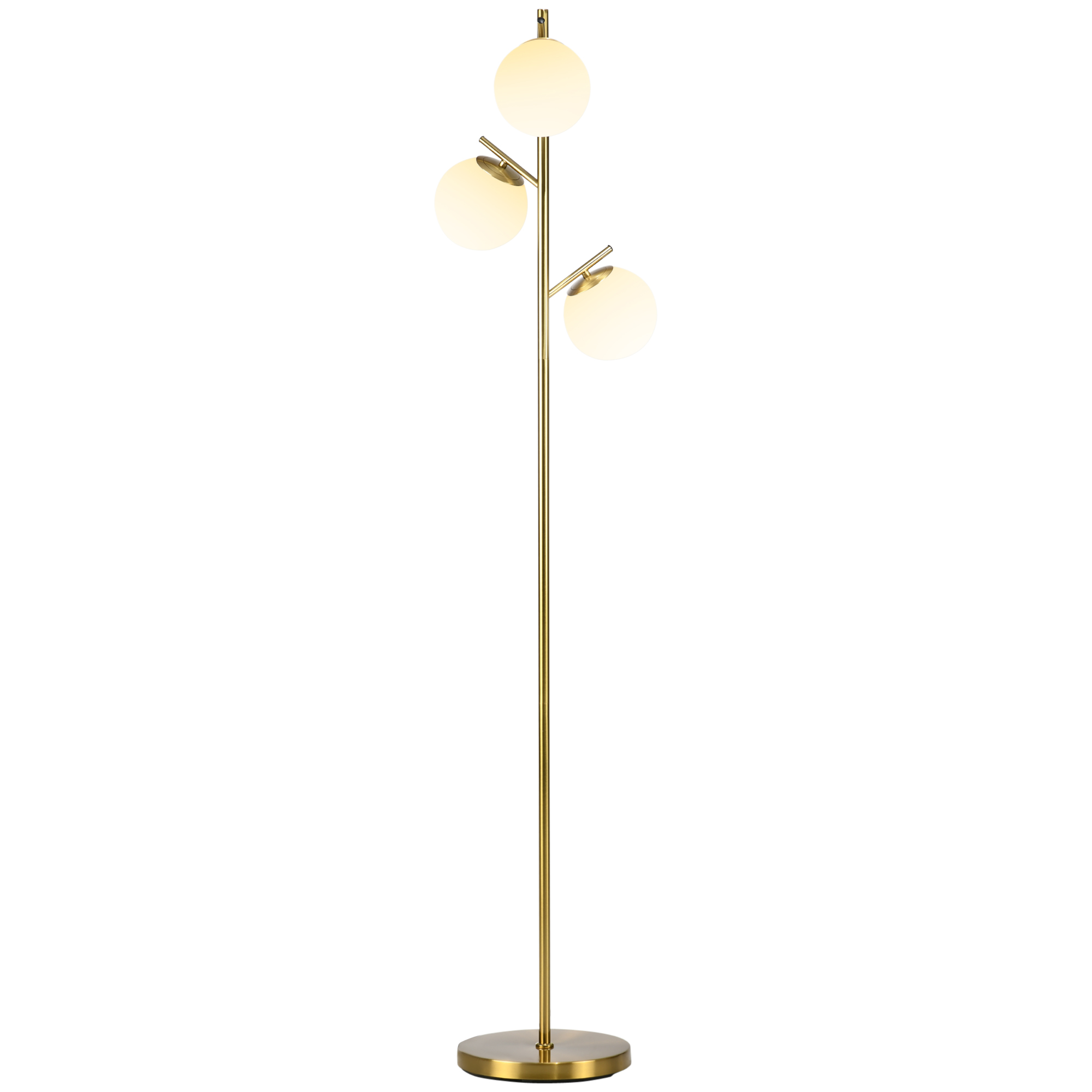 Stehlampe Für Das Wohnzimmer Aus Goldfarbenem Metall Mit 3 Weißen Kugelschirmen Und Mattiertem Glas, 40 W, Höhe 169 Cm, Moderne Designbeleuchtung Für Das Wohnzimmer, Tischlampe Für Den Innenbereich Ø