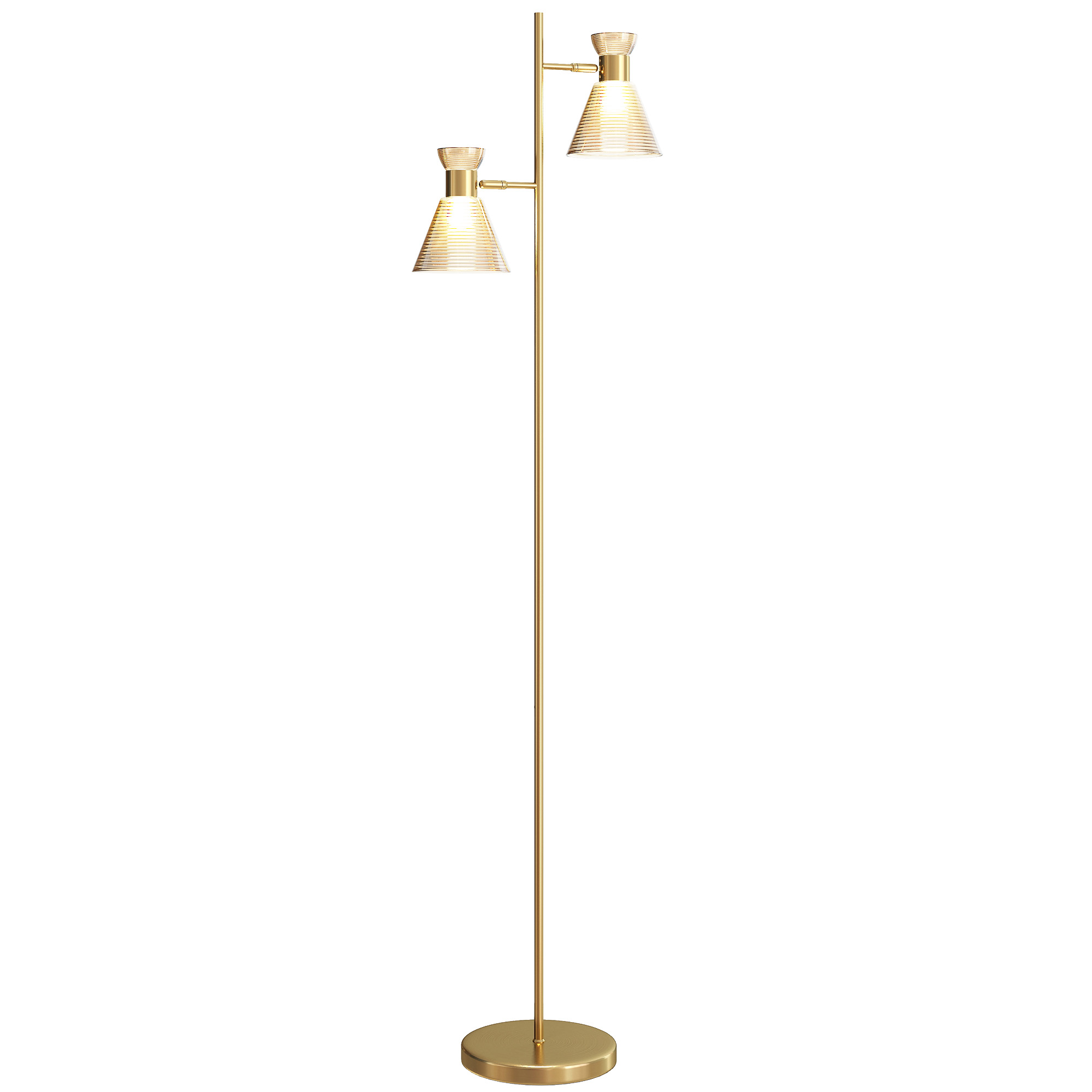 Verstellbare Doppelkopf-stehlampe Für Das Wohnzimmer, Goldene Stehlampe Mit Floralem Glasschirm, Dekorative Beleuchtung 42x25x165 Cm, Moderne Design-stehlampe Für Den Innenbereich.