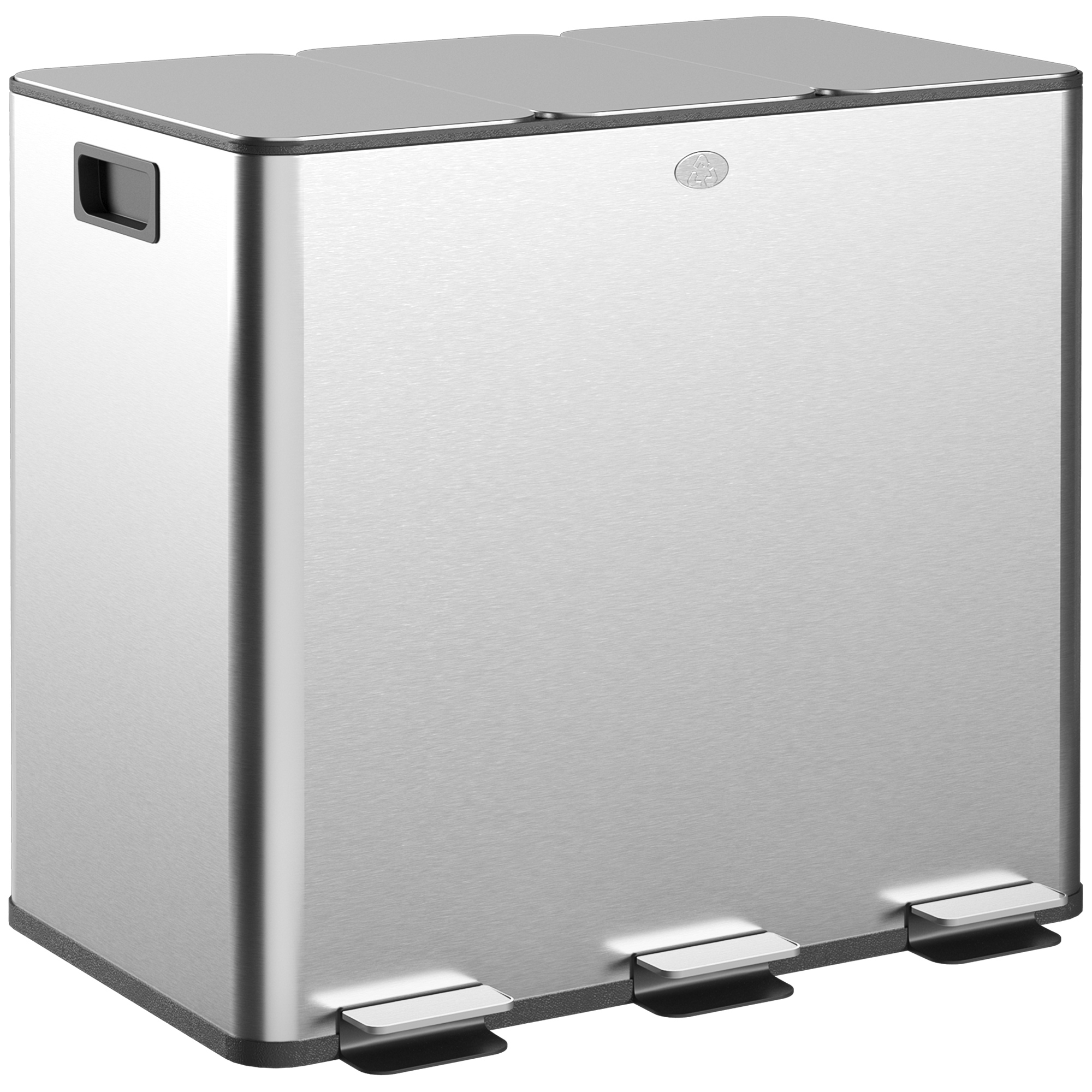 Küchen-recyclingeimer Mit 3 Herausnehmbaren 15-liter-fächern, Silberfarben, 61,9 X 36,6 X 43,2 Cm, Recycling-abfalleimer, Moderner, Unterteilter Abfalleimer.