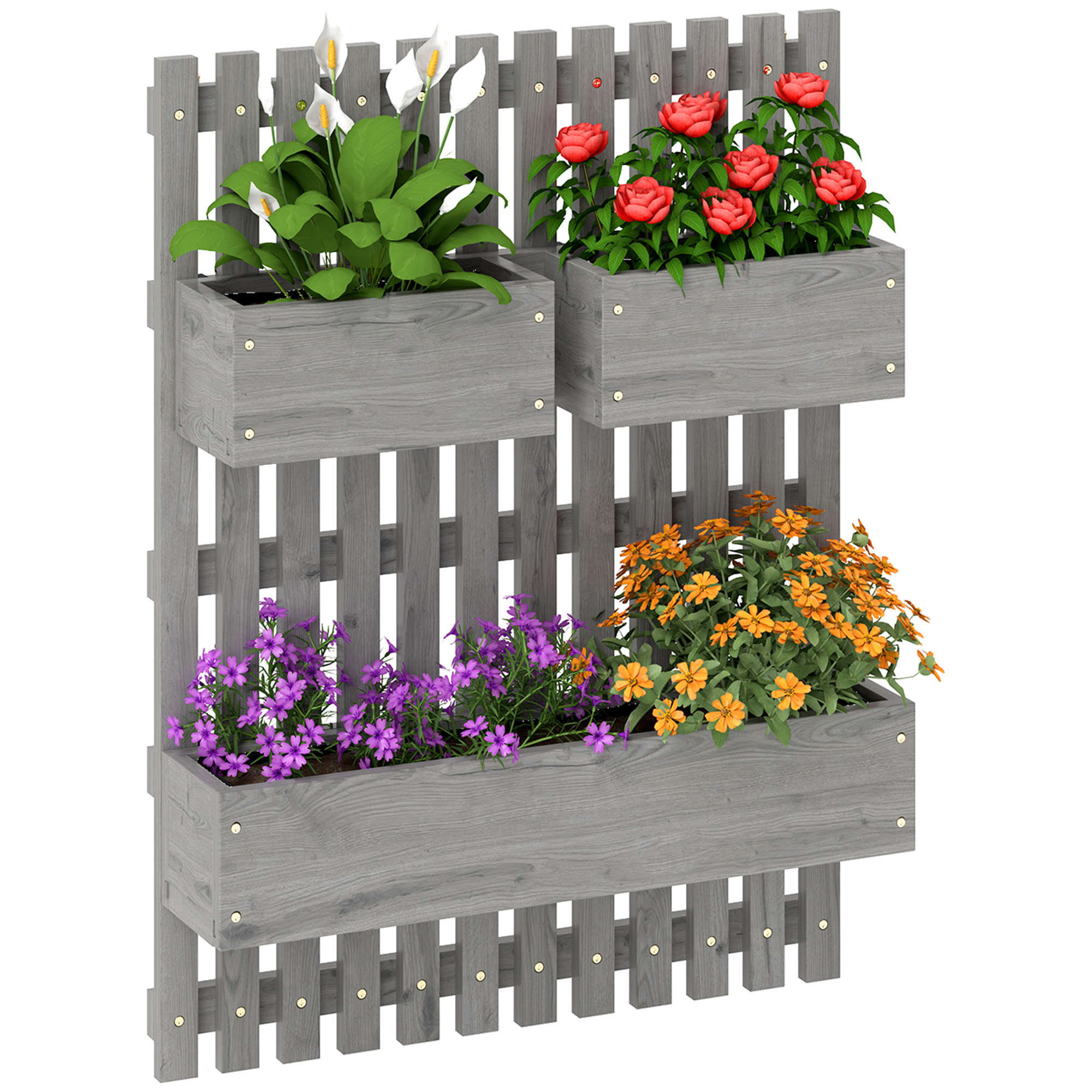 Wandmontierter Gemüsepflanzkasten Mit 3 Herausnehmbaren Massivholztabletts, 60x16x80 Cm, Grau, Vliesstoff, Ideal Für Aromatische Kräuter Und Hängepflanzen.