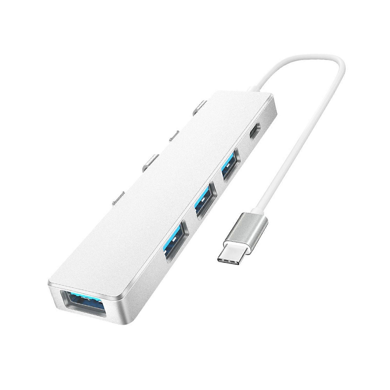4-port Usb-c Hub Mit Usb 3.0 + 2.0 Anschlüssen, Splitter Aus Aluminiumlegierung, Dockingstation Mit Typ-c-schnittstelle, Silber, Schnell Und Kompakt.