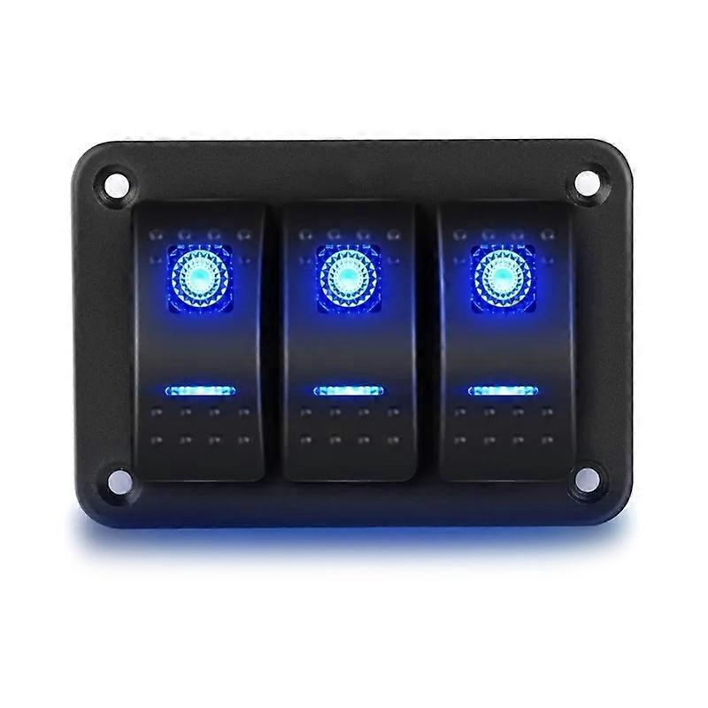 Wasserdichtes 12v-wippschalterpanel Mit Blauer Led-beleuchtung Für Fahrzeuge Und Autos – 3 Schalter