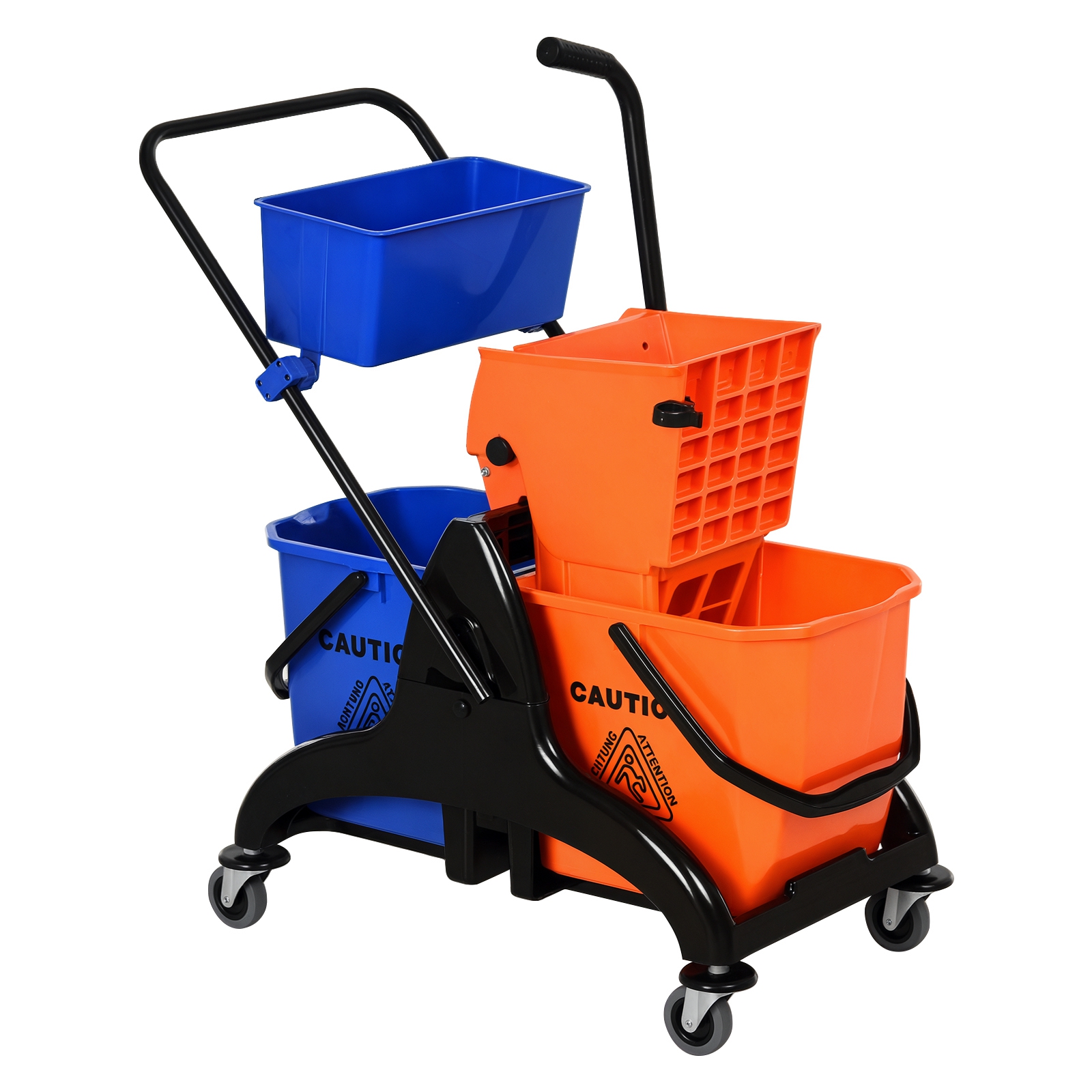 Homcom Professioneller Reinigungswagen Mit Seitlicher Auswringvorrichtung, 26-liter-eimer + Aufbewahrungskorb, 78 X 45 X 95 Cm, Orange