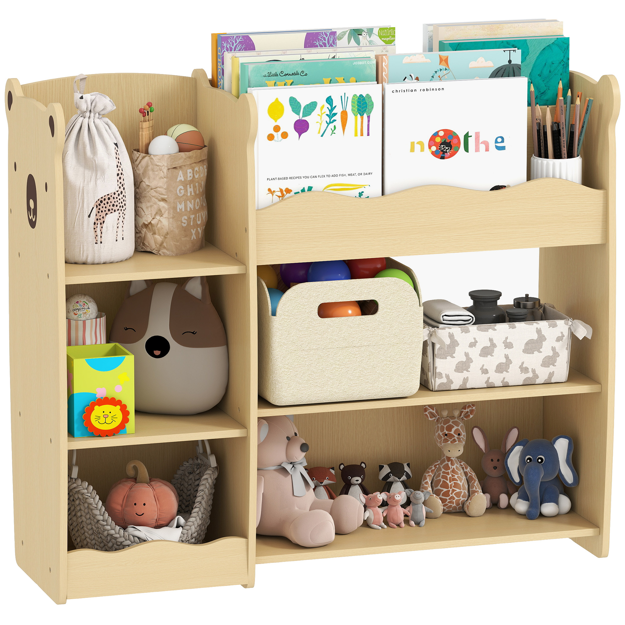 Kinderaufbewahrungseinheit Mit 3 Ebenen, Spielzeugregal Aus Naturholz, Offenes Bücherregal 92x29x79cm, Spielzeugaufbewahrung Für Wohnzimmer, Babyzimmer, Designer-kinderregal.