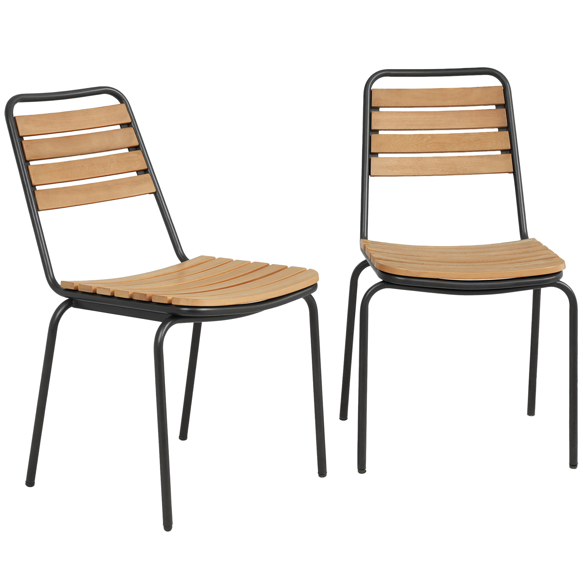 Set Aus 2 Stapelbaren Gartenstühlen Aus Massivem Naturholz, Lattenrost An Sitzfläche Und Rückenlehne, Robustem Stahlrahmen, Maße 61x47x81 Cm, Ideal Für Terrasse Und Außenbereich.