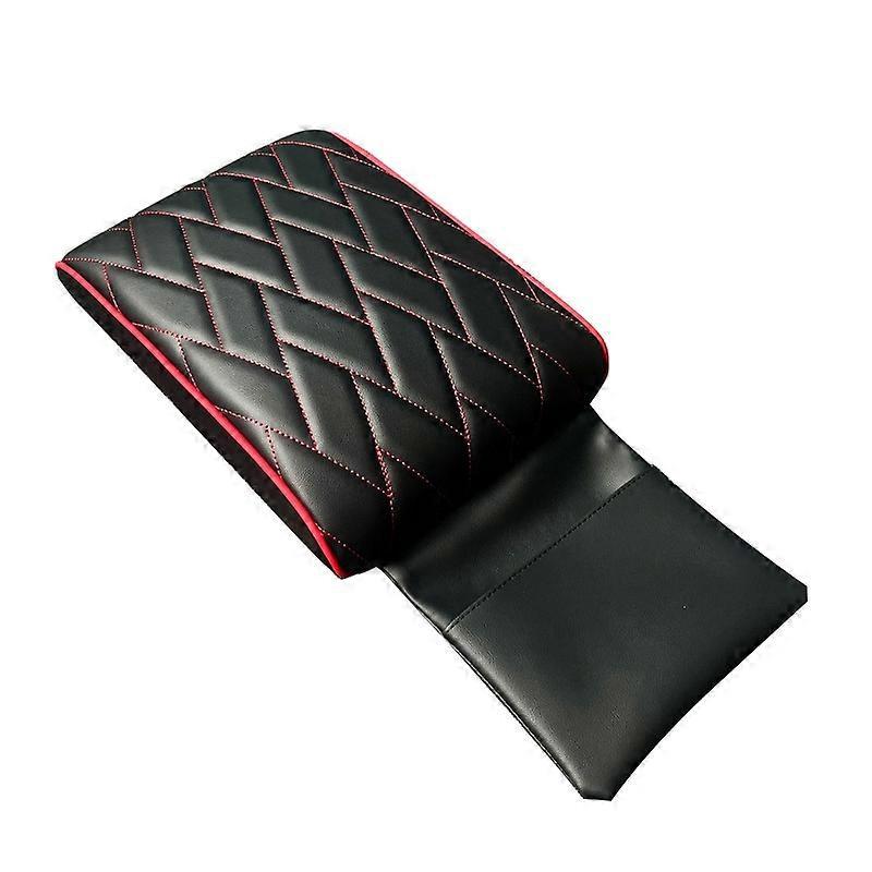 1. Armlehnenkissen Für Die Mittelkonsole Im Auto, Innenbezug Aus Pu-leder, Schutzmatte, Sieben Linien, Schwarz Und Rot.