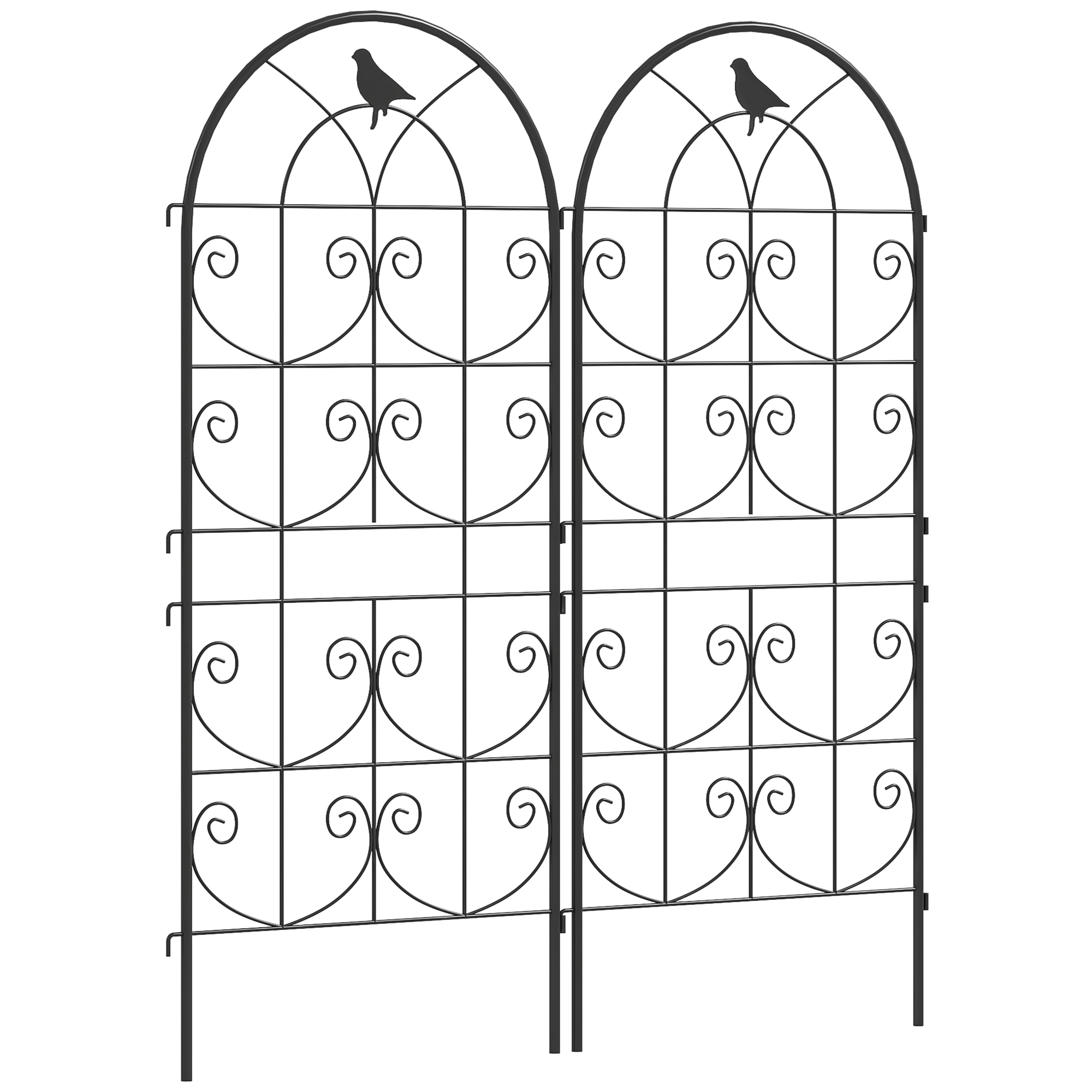 Schwarzes Metallspalier 50x120 Cm, Set Mit 2 Stützen Für Kletterpflanzen Mit Vögeln, Ideal Für Gemüsegarten, Weinreben, Blumen, Außendekoration.