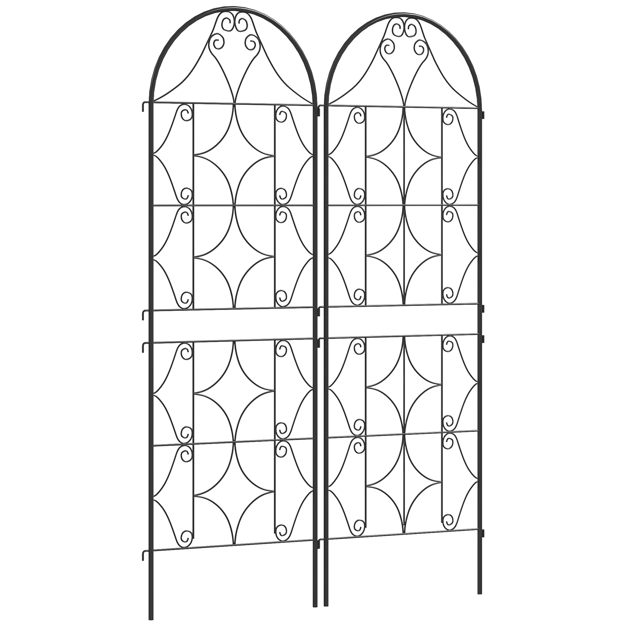Metallspalier 50x150 Cm, Set Mit 2 Stützen Für Kletterpflanzen, Elegantes Muster, Ideal Für Weinreben, Blumen Und Gemüse, Robuste Schwarze Konstruktion Für Den Garten Im Freien.