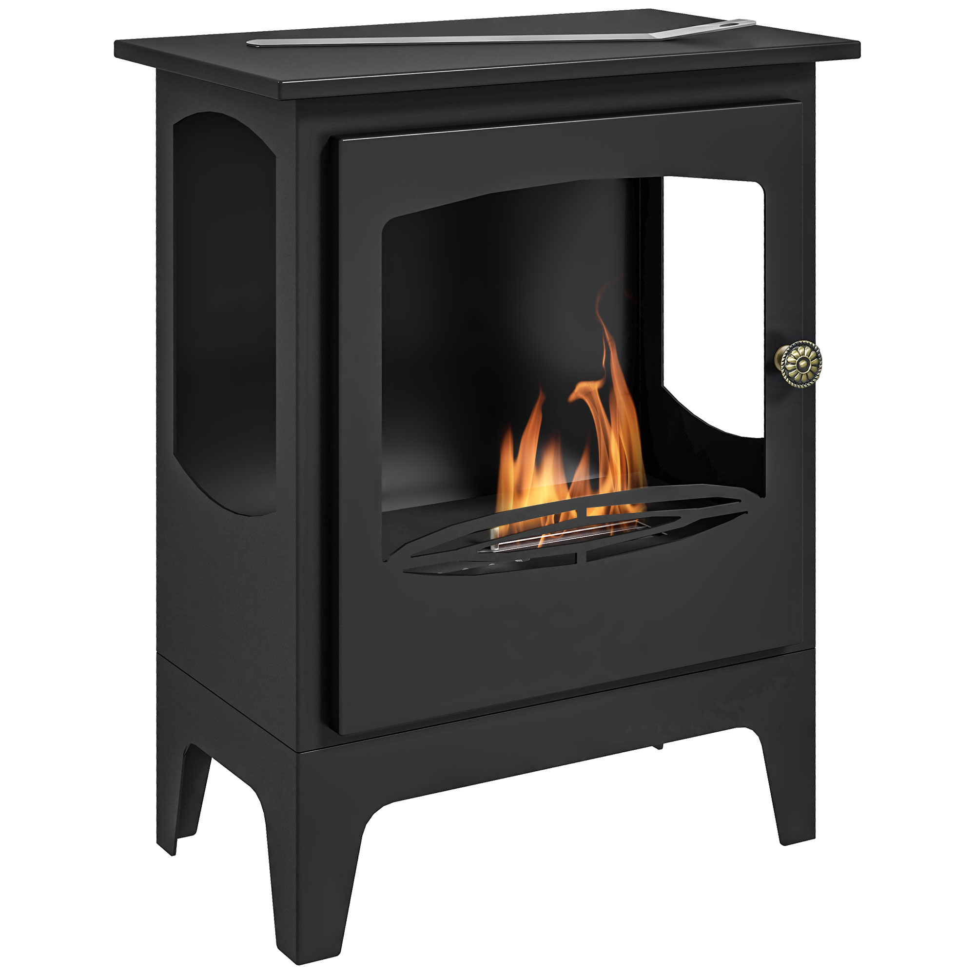 Freistehender Ethanol-kamin, Modernes Design, 1,2-liter-tank, Beheizt Räume Bis Zu 25 M², Maße: 39 X 26 X 54 Cm, Schwarz. Ideal Für Wohnungen Und Wohnzimmer, Dekoratives, Rauchfreies Heizen.