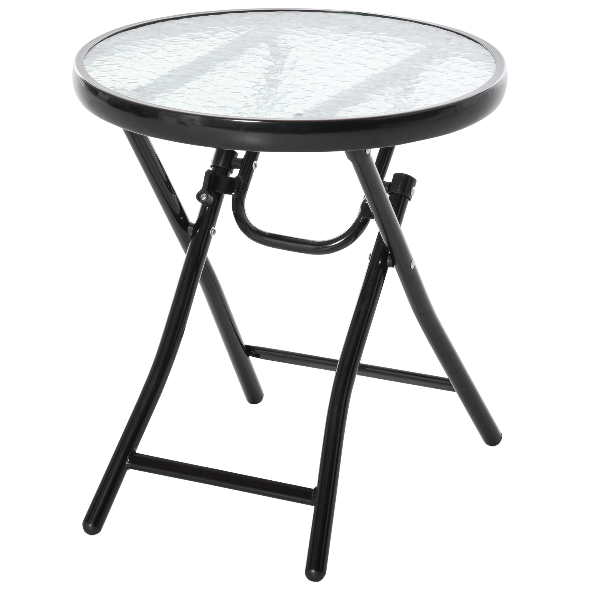 Runder, Klappbarer Garten-couchtisch Ø 45 Cm, Schwarzes Metall Mit Tischplatte Aus Gehärtetem Glas, Höhe 50 Cm, Bistro-design Für Den Außenbereich.