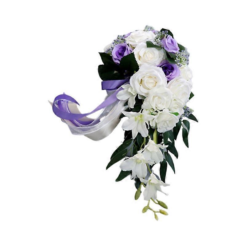 Romantischer, Tropfenförmiger Brautstrauß Aus Weißen Rosen, Blumenstrauß Für Die Braut, Hochzeitsgeschenk, Handlich (größe 4).