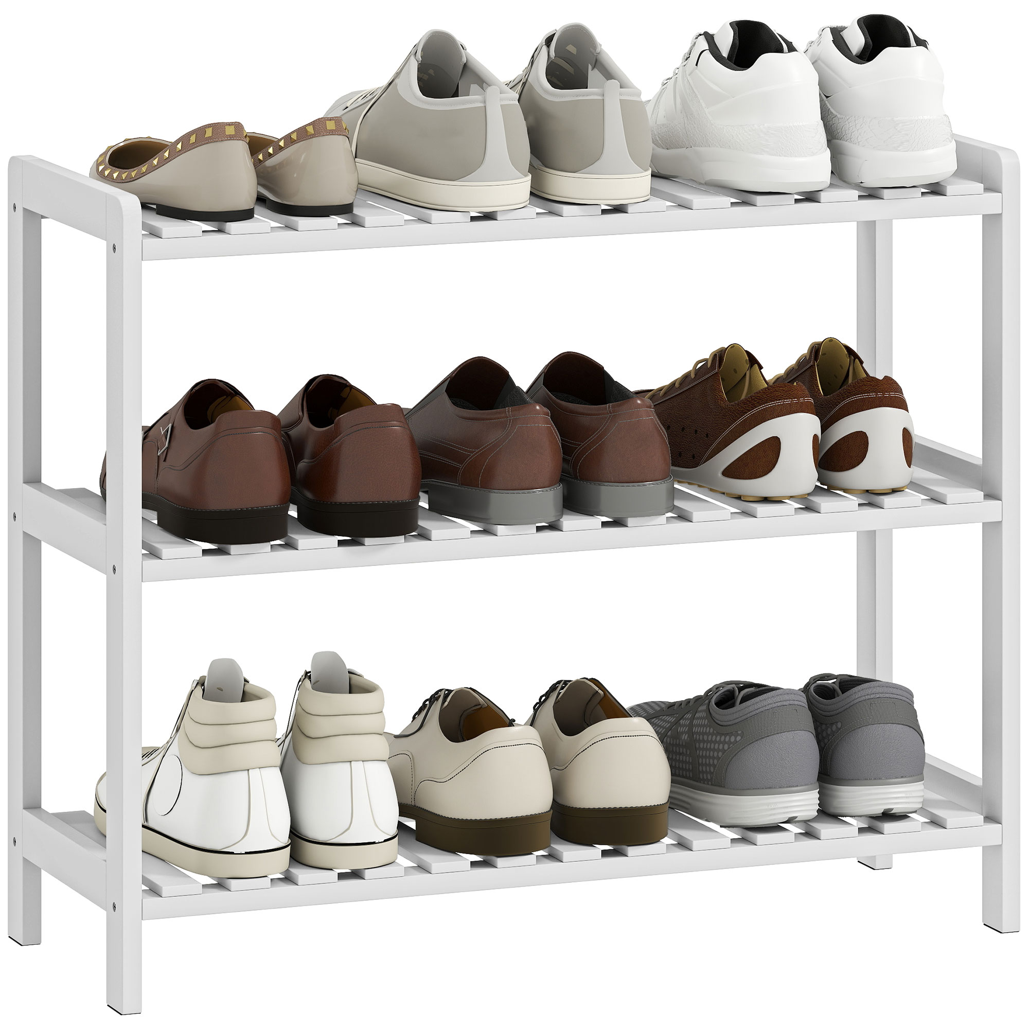 Dreistöckiges Schuhregal Aus Weißem Kiefernholz, 70 X 26 X 57,5 Cm, Lattenrost, Zur Wand- Oder Bodenaufbewahrung Im Eingangsbereich, Für Schuhe Und Turnschuhe.