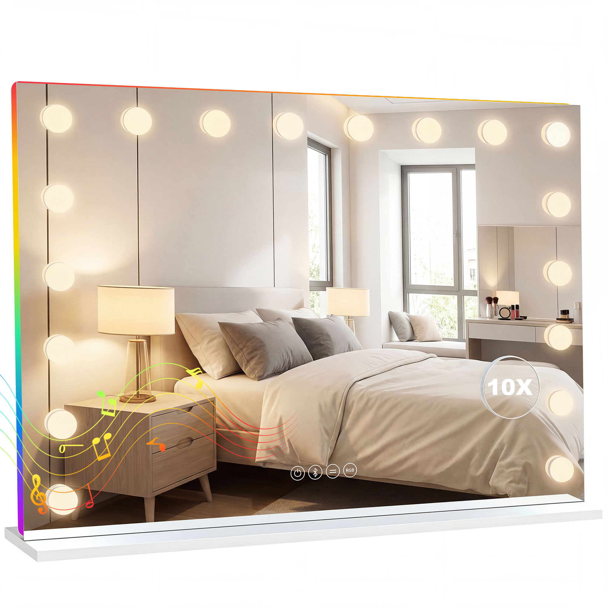 Hollywood-led-schminkspiegel Mit 18 Glühbirnen, 3 Rgb-beleuchtungsmodi, Eingebautem Bluetooth-lautsprecher, Einstellbarem Weißlicht, Ideal Für Haarstyling Und Schönheitsanwendungen.