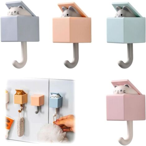 Set Mit 4 Niedlichen, Selbstklebenden Haustierhaken, Kreativen Kleiderhaken, Katzenhaken, Einziehbaren Selbstklebenden Haustierhaken.