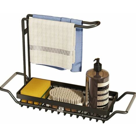 Küchenorganizer, Spülbeckentür Mit Schwammfach, Edelstahl-spülbeckenunterschrank Mit Handtuchhalter Und Ausziehbarem Schwammhalter (schwarz) – Schwarz
