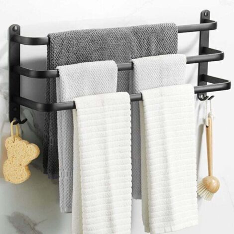 Wandmontierter Handtuchhalter, Badezimmer-handtuchhalter, Selbstklebender Handtuchhalter In Mattschwarz, Handtuchhalter Aus Aluminiumlegierung, Montage Ohne Bohren (40 Cm, Mit Drei Stangen).