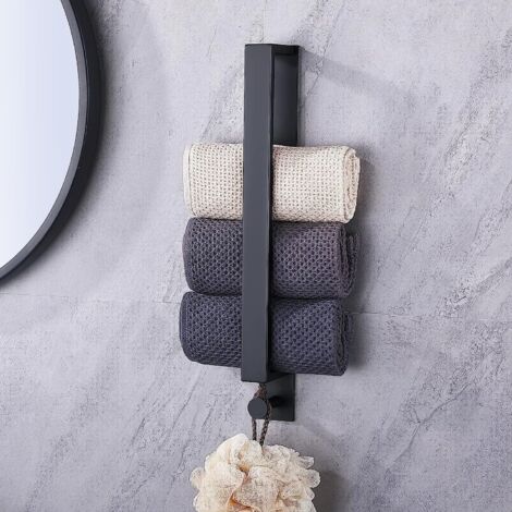 Selbstklebender Handtuchhalter Aus Edelstahl Fürs Badezimmer, Kein Bohren Erforderlich – Mit Haken – Schwarz, 40 Cm