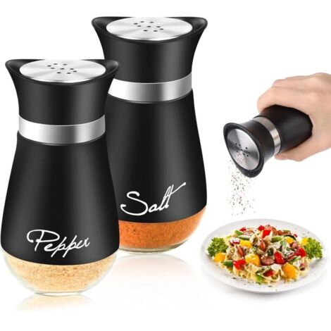 Tisch-salz- Und Pfefferstreuer-set, 2-teilig: Salz- Und Pfefferstreuer Mit Glasboden – Schwarz, 120 Ml – Für Küche, Grillplatz Im Freien, Bar, Wohnwagen.