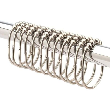 Set Mit 12 Großen Duschvorhanghaken/-ringen, Rollengleitsystem, Edelstahl.