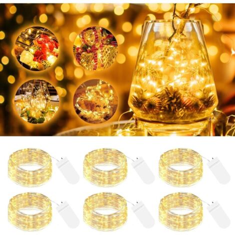 Set Mit 6 Batteriebetriebenen Led-girlanden, Klein, 2 M Lang, 20 Leds, Silberner Draht, Mini-girlanden, Batteriebetrieben, Mikrodraht, Wasserdicht Für Weihnachten, Hochzeiten, Feiern Und Leuchtende De