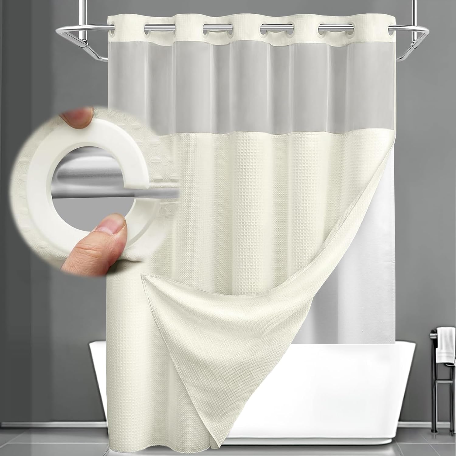 Gefütterter Duschvorhang Im Hotelstil (ringe Nicht Enthalten), Geprägt, Beige, 180 Cm Breit X 220 Cm Lang.