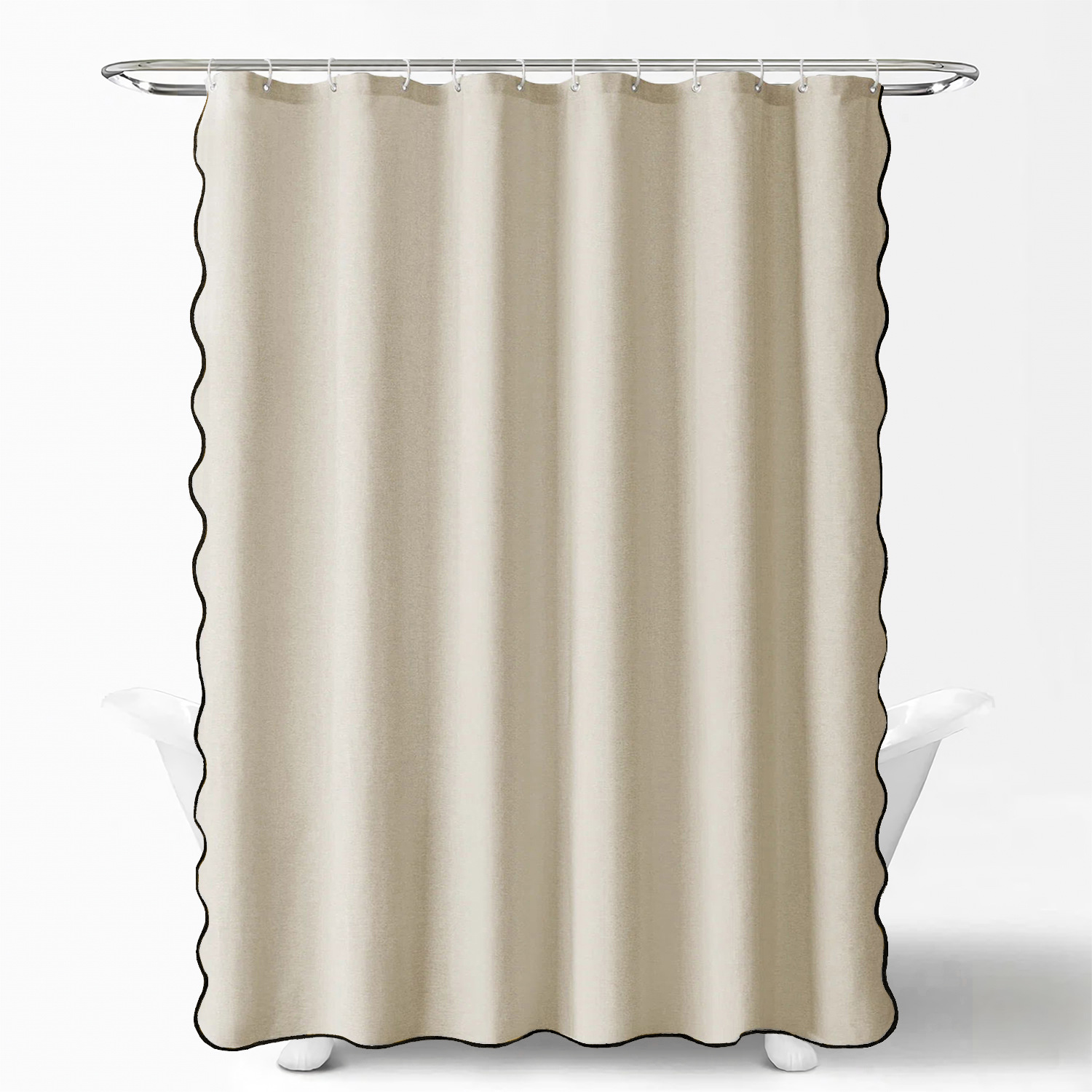 Gewellter Duschvorhang Mit Haken, Um Das Badezimmer Sauber Und Trocken Zu Halten - 1 Stück, Beige, 180 X 200 Cm.