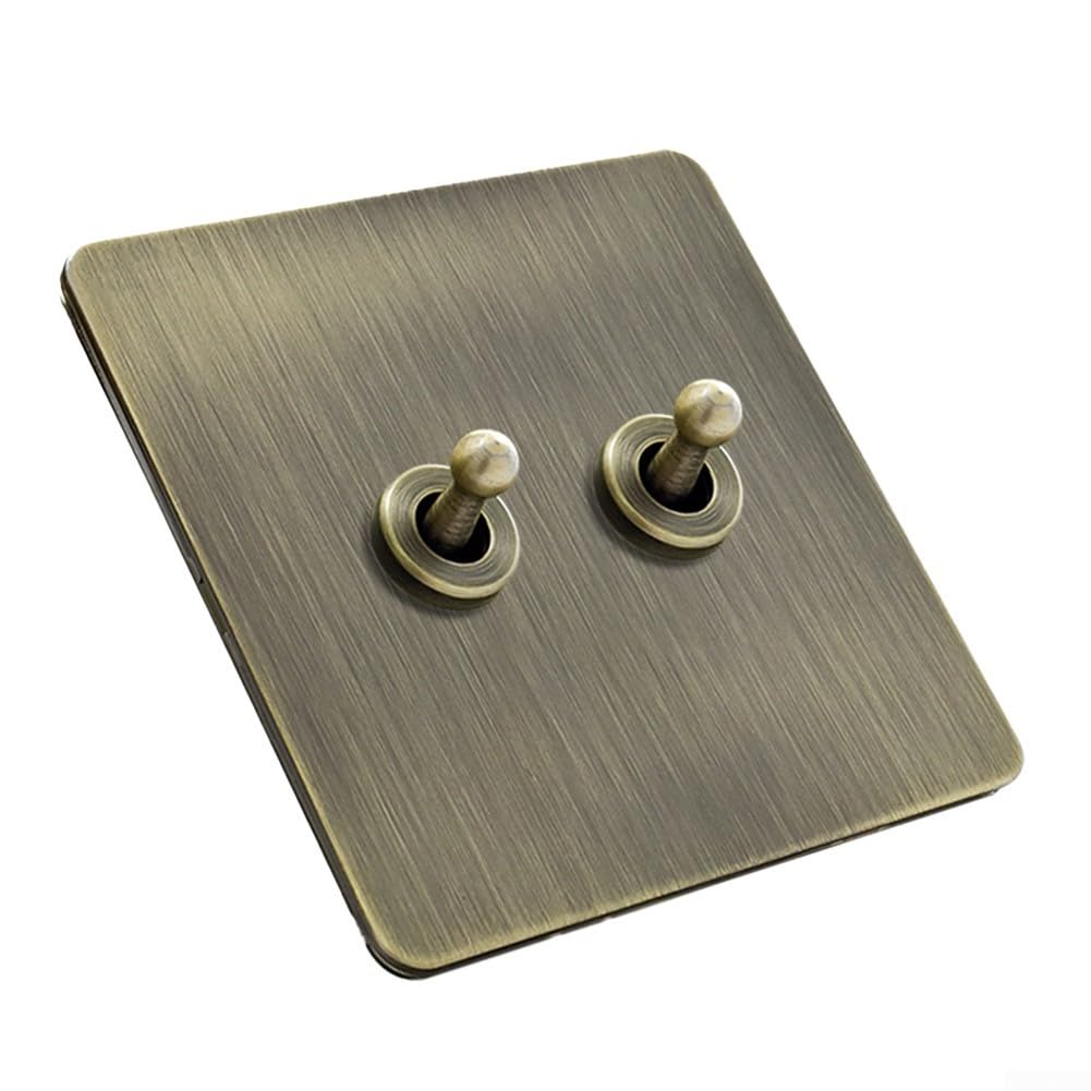 Kippschalter Aus Messing, 86 X 86 Mm Kippschalterfeld Aus Bronze Und Edelstahl, Zur Lichtsteuerung (2 Module).