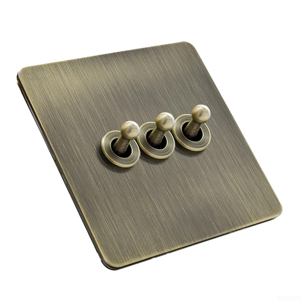 Kippschalter Aus Messing, 86 X 86 Mm Kippschalterfeld Aus Bronze Und Edelstahl, Zur Lichtsteuerung (3 Module).