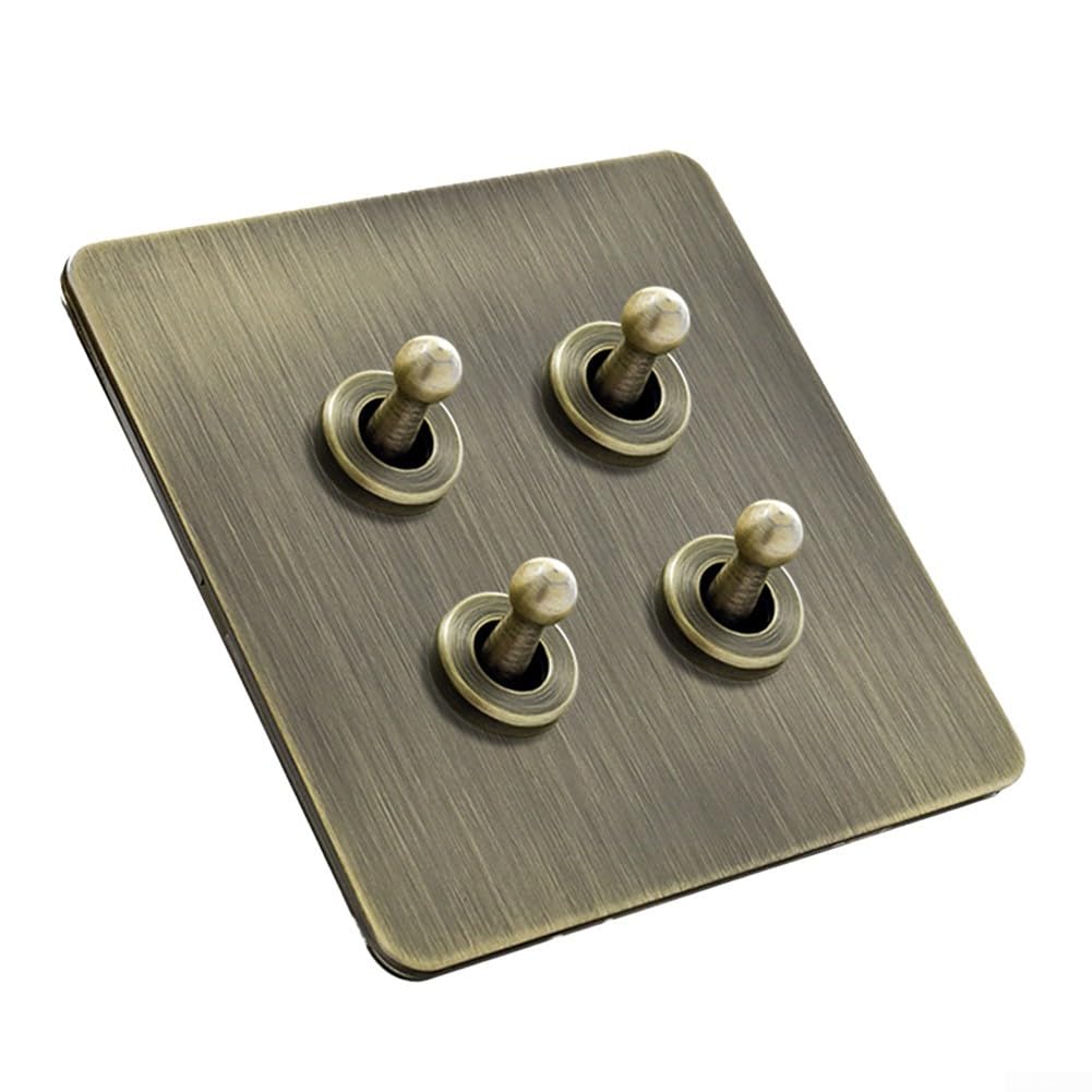 Kippschalter Aus Messing, 86 X 86 Mm Kippschalterfeld Aus Bronze Und Edelstahl, Zur Lichtsteuerung (4 Module).