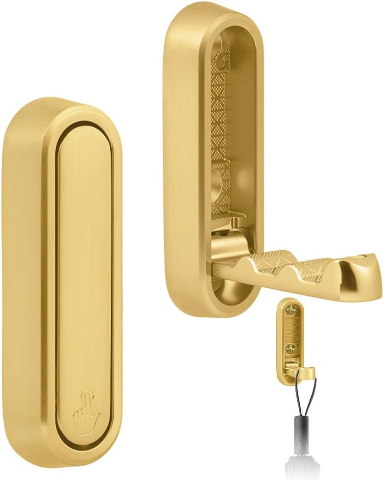 Set Aus 2 Klappbaren Aluminium-wandhaken Mit 90°-winkelhaken, Geeignet Für Büros, Küchen, Schlafzimmer Und Badezimmer, Goldfarben.