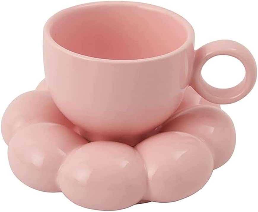 Kaffeetassen- Und Untertassenset Mit Blumenmuster – Hübsche Tassen Mit Sonnenblumen-untertasse – Latte-tassen, 190 Ml (6,7 Oz), Rosa