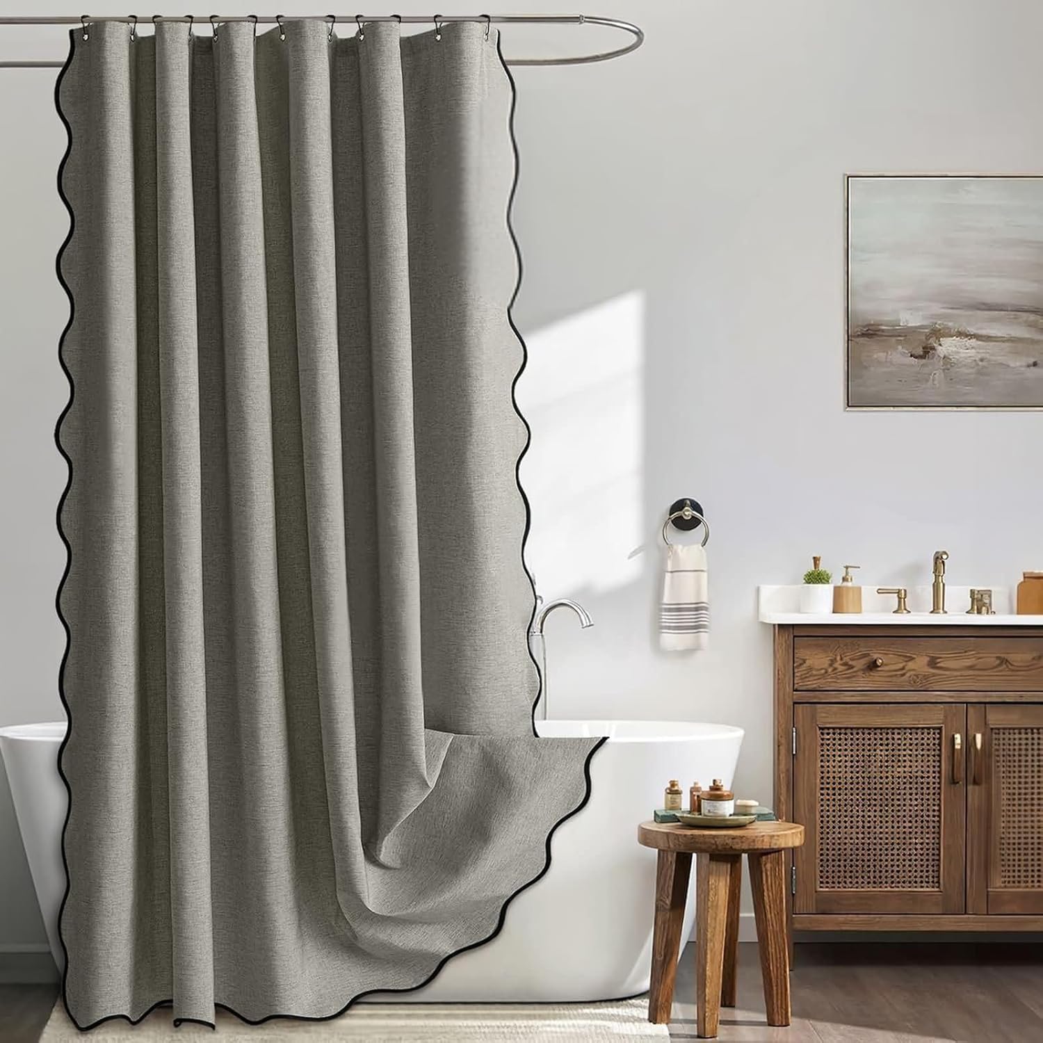 Gewellter Duschvorhang Mit Haken, Um Das Badezimmer Sauber Und Trocken Zu Halten - 1 Stück, Grau, 180 X 180 Cm.
