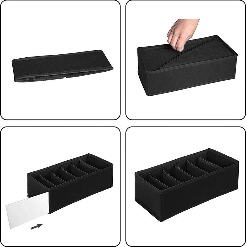 Ein Set Aus 4 Faltbaren Schubladenorganisatoren – 6 Fächer, 48 X 10 X 8 Cm – Zur Aufbewahrung Von Unterwäsche Und Socken.