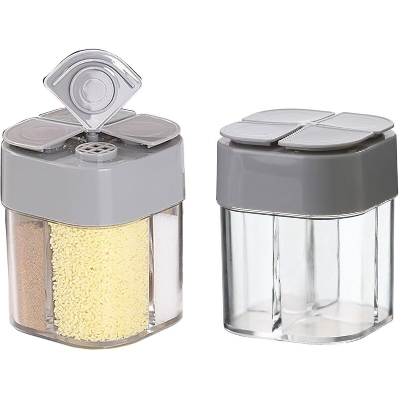 4-in-1 Salz- Und Pfefferstreuer Aus Grauem Kunststoff, 2er-pack, Für Kräuter, Gewürzbehälter Für Unterwegs, Zum Kochen, Grillen Und Campen.