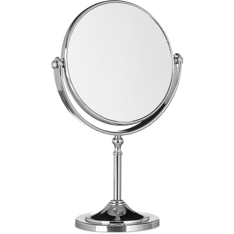 Runder, Drehbarer, Doppelseitiger Vergrößerungsspiegel Mit Ständer – Durchmesser: 14,5 Cm – Abmessungen: 27 Cm (höhe) X 18 Cm (breite) X 10 Cm (tiefe) – Versilbertes Glas Und Kunststoff