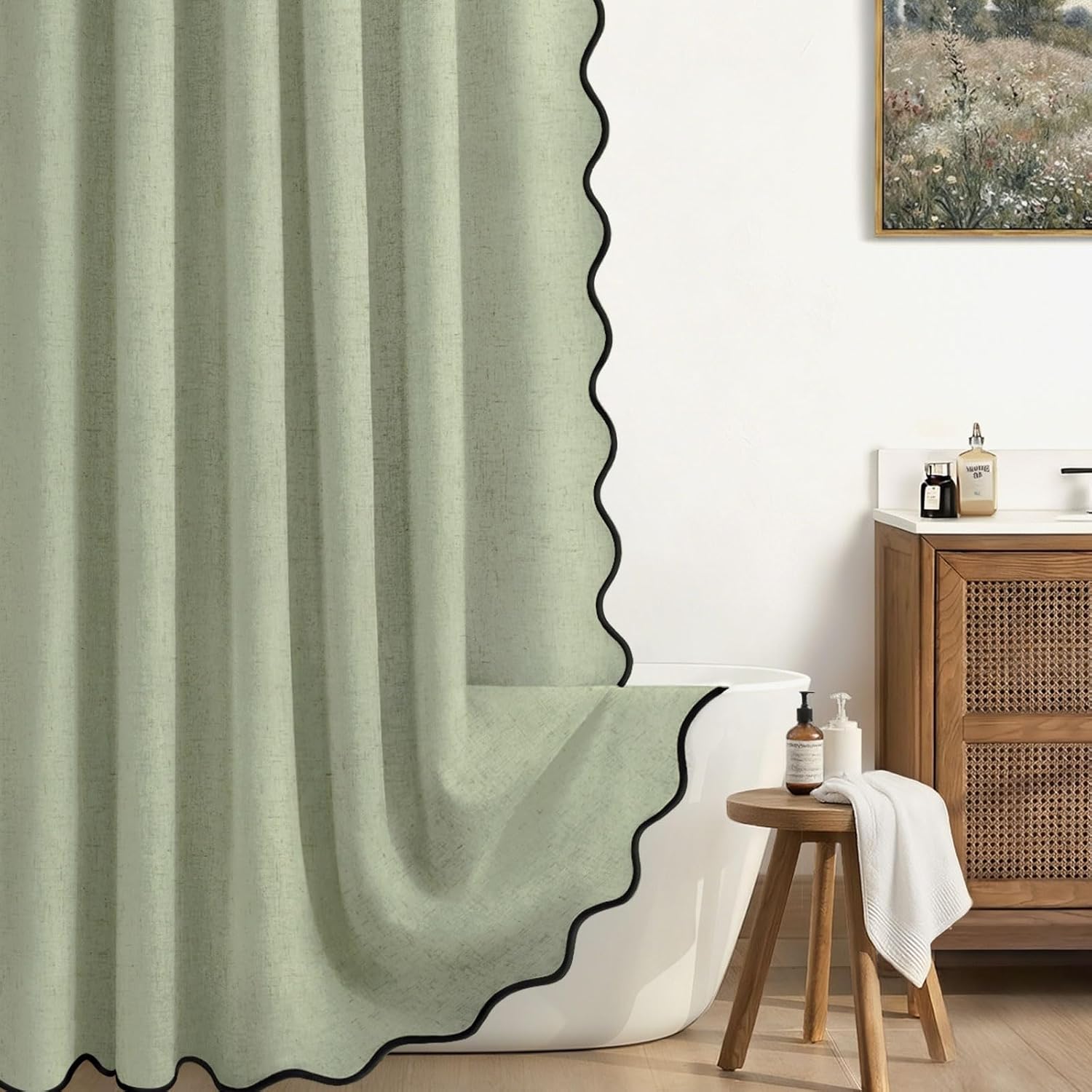 Gewellter Duschvorhang Mit Haken, Um Das Badezimmer Sauber Und Trocken Zu Halten - 1 Stück, Grün, 200 X 240 Cm.