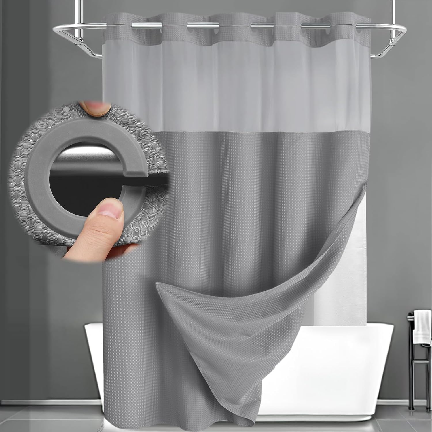 Duschvorhang- Und Innenfutter-set (ringe Nicht Enthalten), Duschvorhang Im Hotelstil Mit Prägung, Gefüttert, Hellgrau, 180 Cm Breit X 220 Cm Lang.