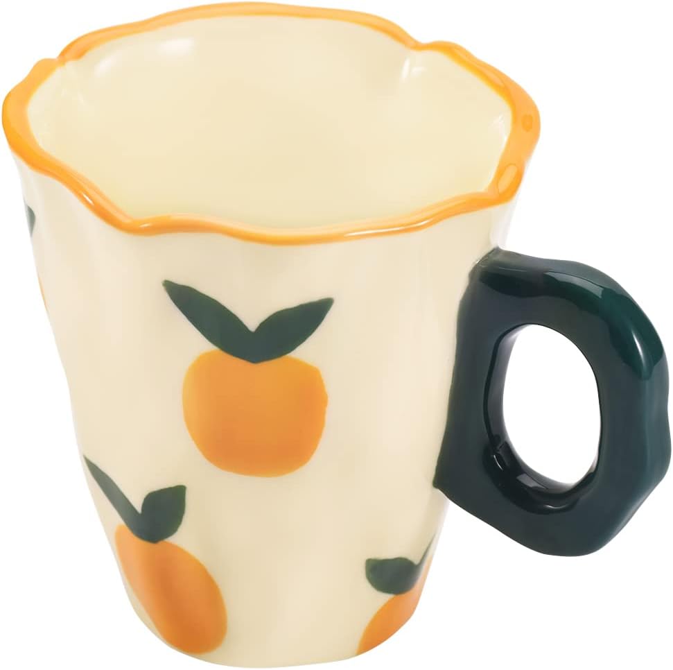 Keramik-kaffeebecher Mit Unregelmäßigem, Handbemaltem Muster, Einzigartiger Becher, Ideal Für Büro Und Zuhause, Mit Einem Fassungsvermögen Von 400 Ml (frisches Orangenmuster).